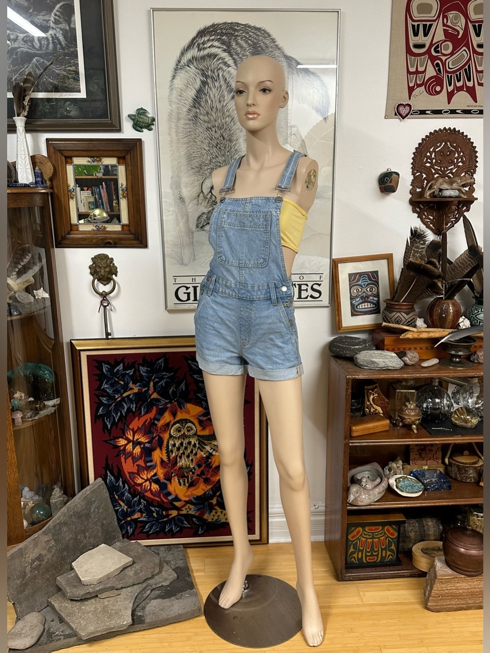 BDG Light Blue Denim Short Overalls